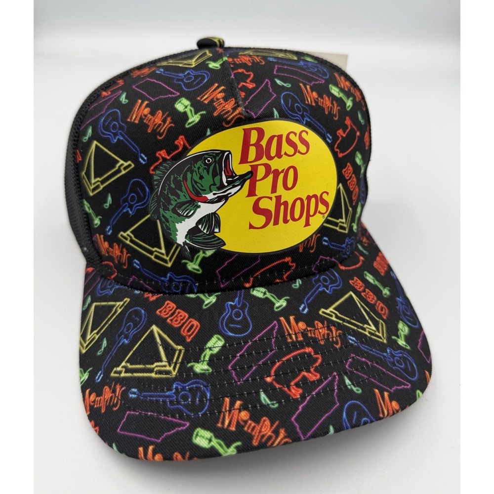 Bass Pro Shops Neon Memphis Tennessee AOP Mesh Trucker Hat Adjustable Snapback